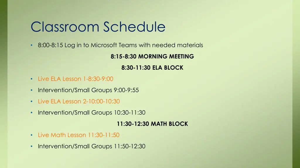 classroom schedule