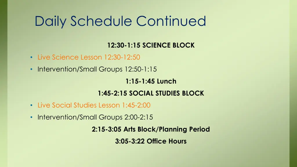 daily schedule continued