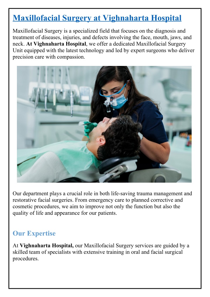 maxillofacial surgery at vighnaharta hospital