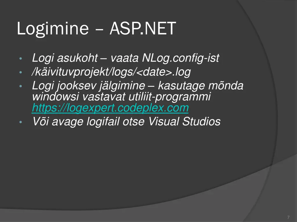 logimine asp net 5