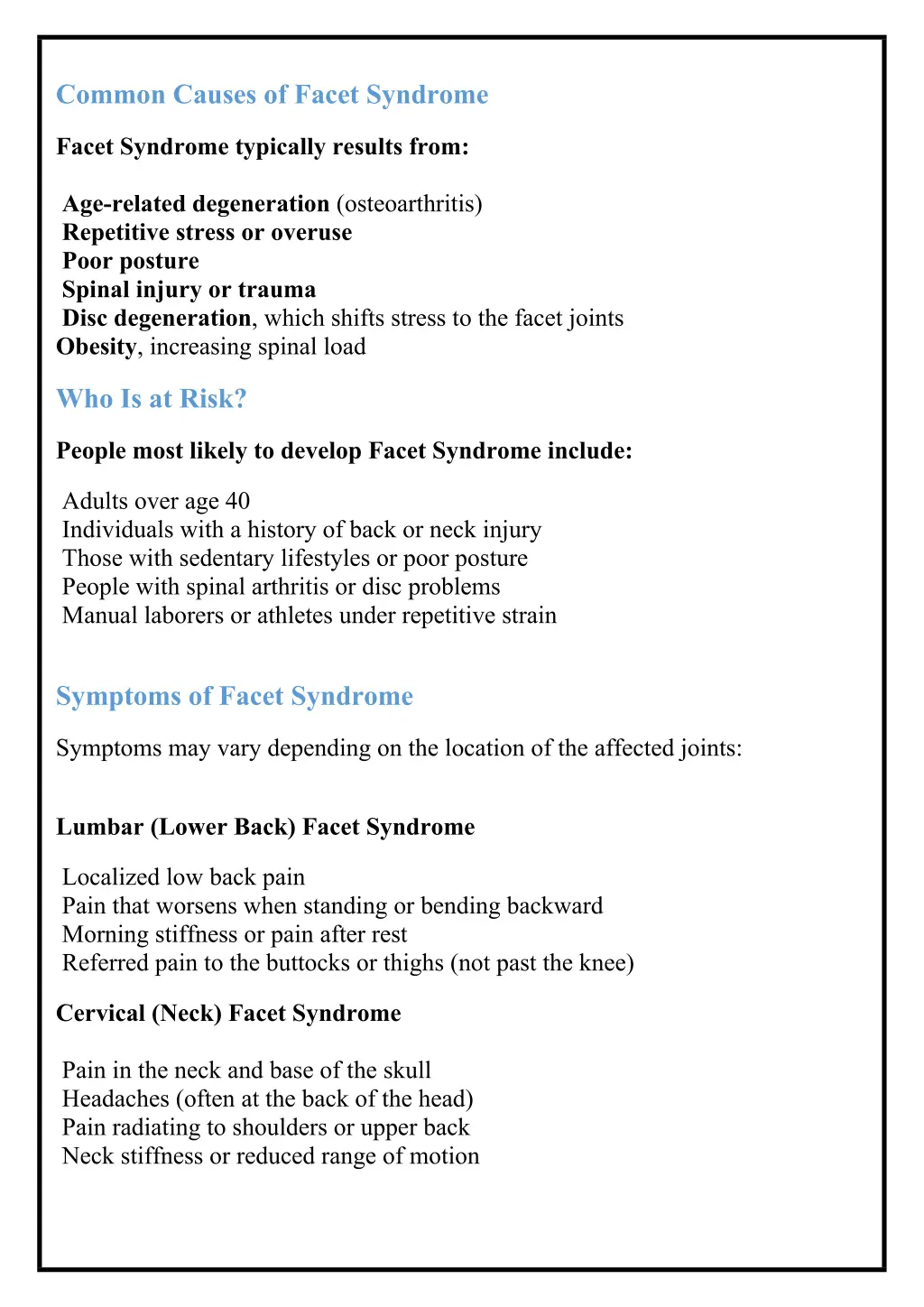 common causes of facet syndrome