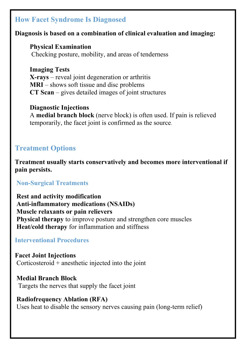 how facet syndrome is diagnosed