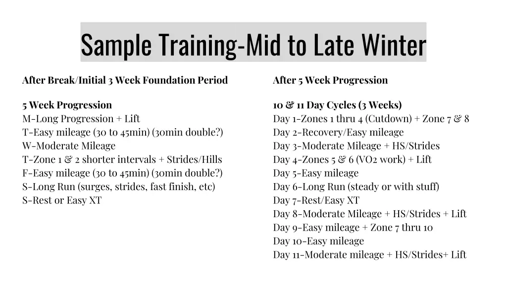 sample training mid to late winter