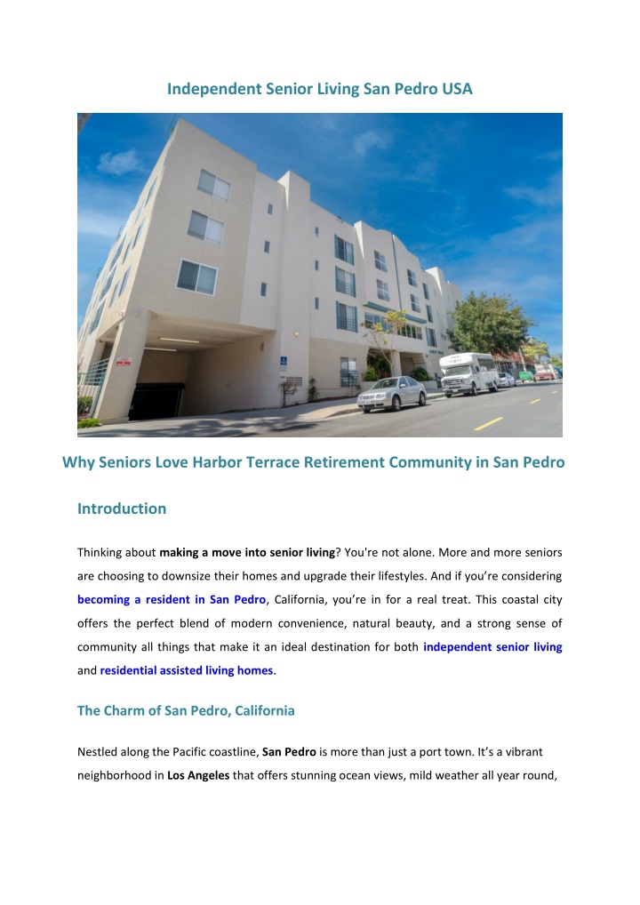 independent senior living san pedro usa
