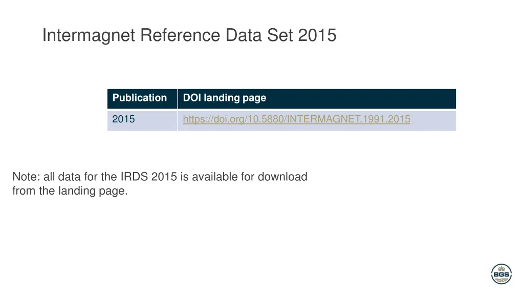 intermagnet reference data set 2015