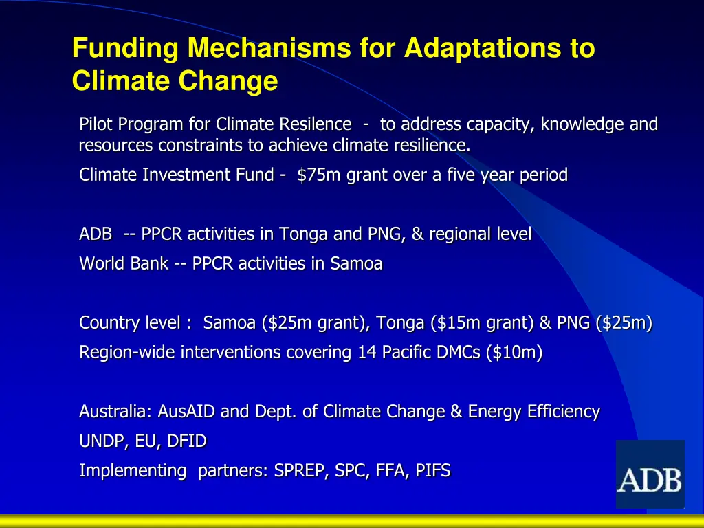 funding mechanisms for adaptations to climate