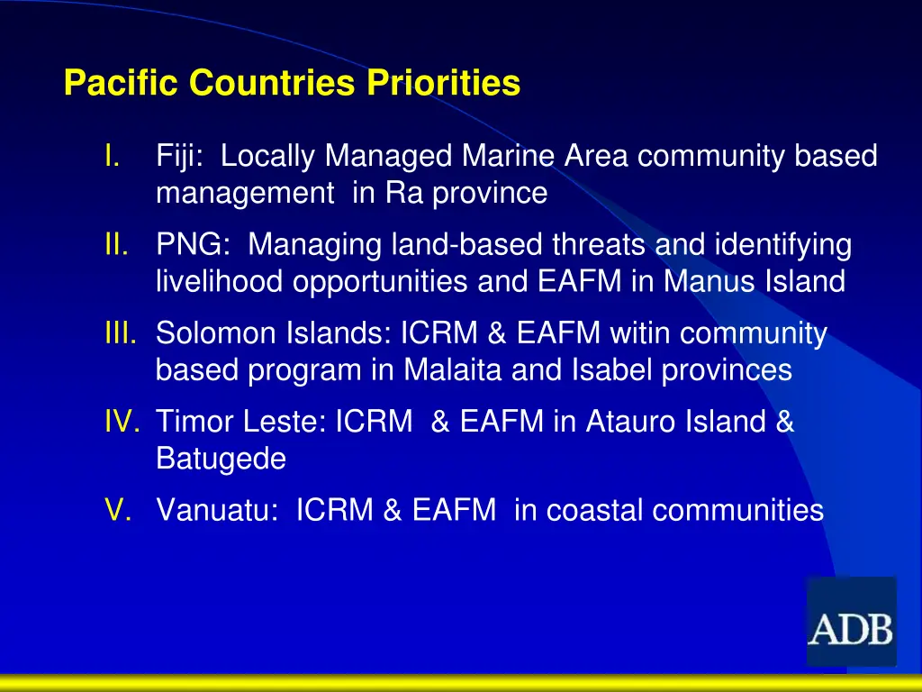 pacific countries priorities