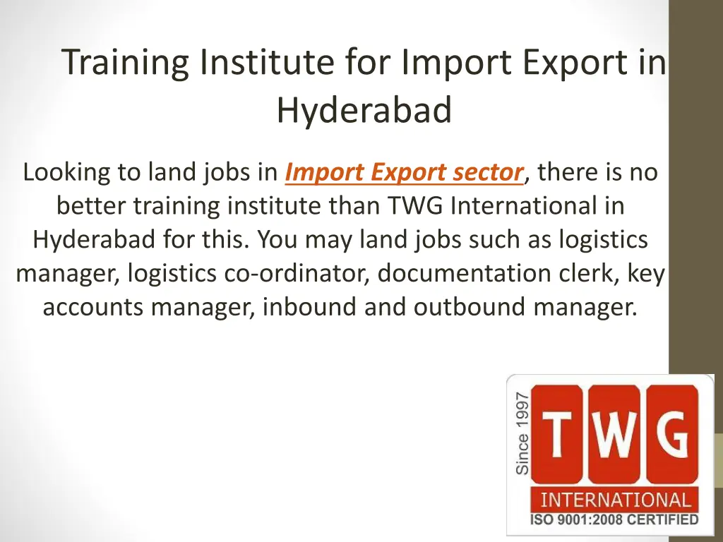 training institute for import export in hyderabad