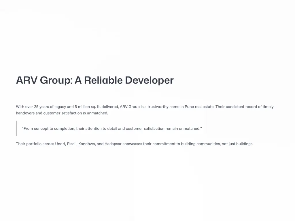 arv group a reliable developer
