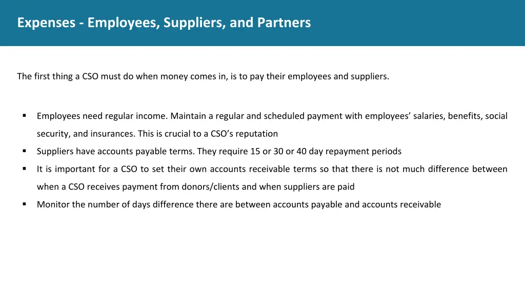 expenses employees suppliers and partners