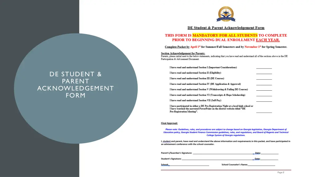 de student parent acknowledgement form