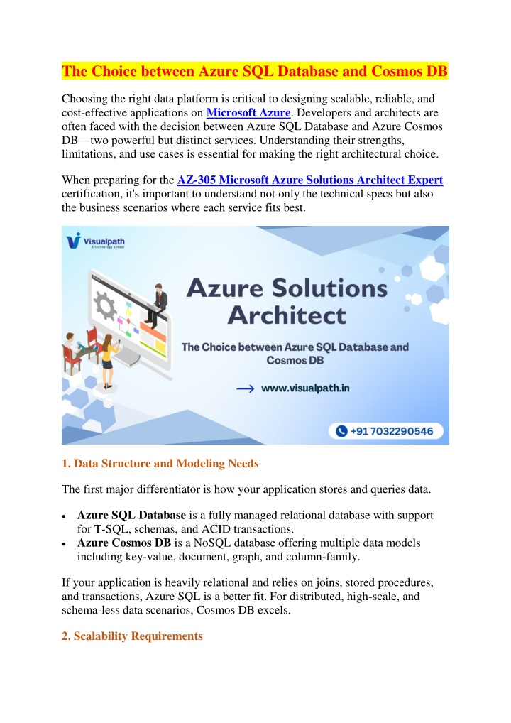 the choice between azure sql database and cosmos
