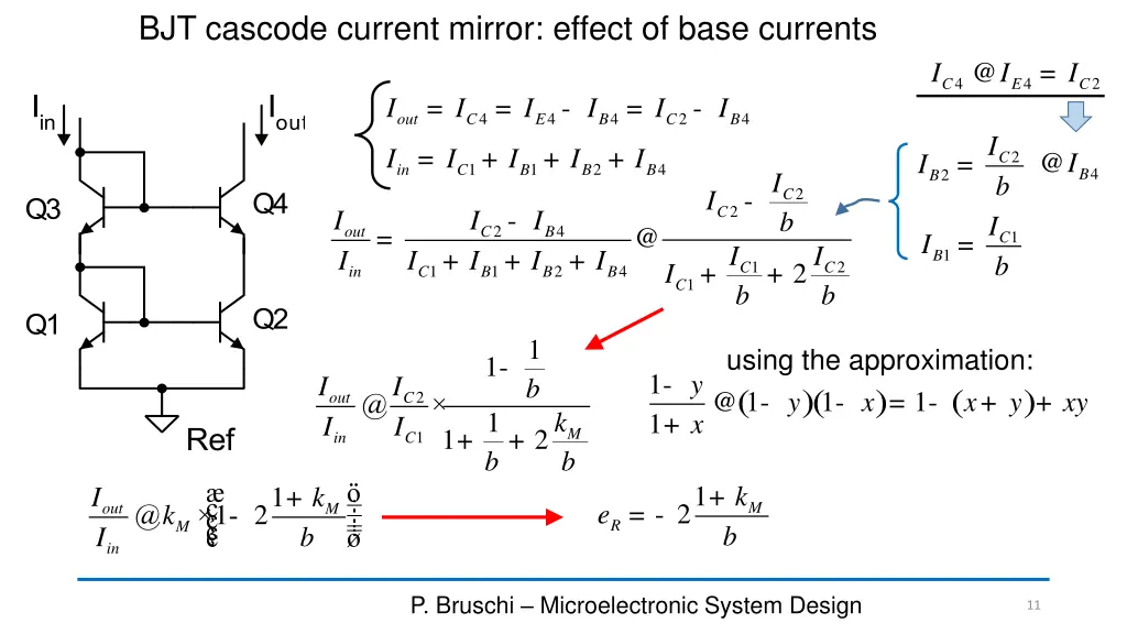 bjt cascode current mirror effect of base currents