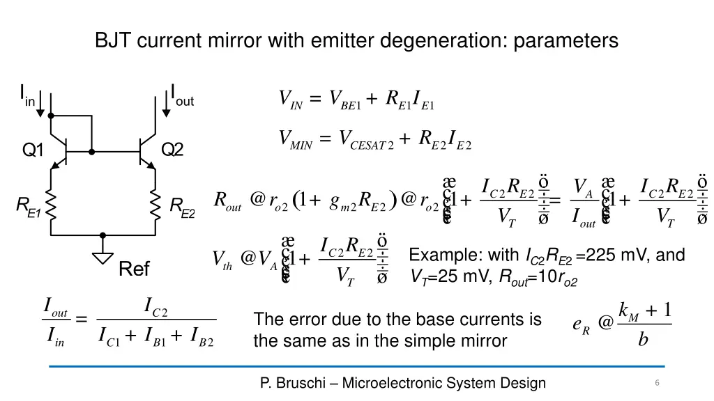 bjt current mirror with emitter degeneration