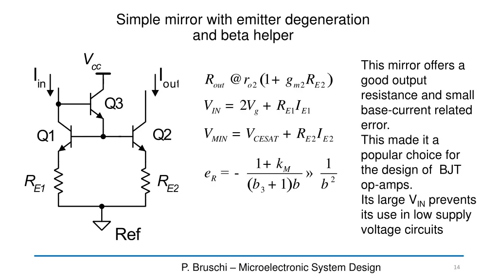 simple mirror with emitter degeneration and beta