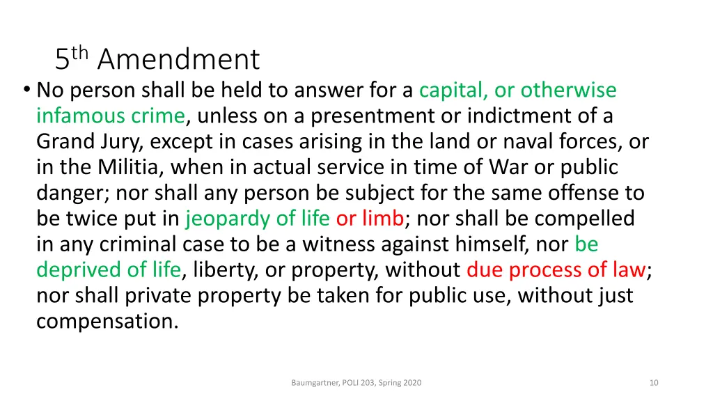 5 th amendment no person shall be held to answer