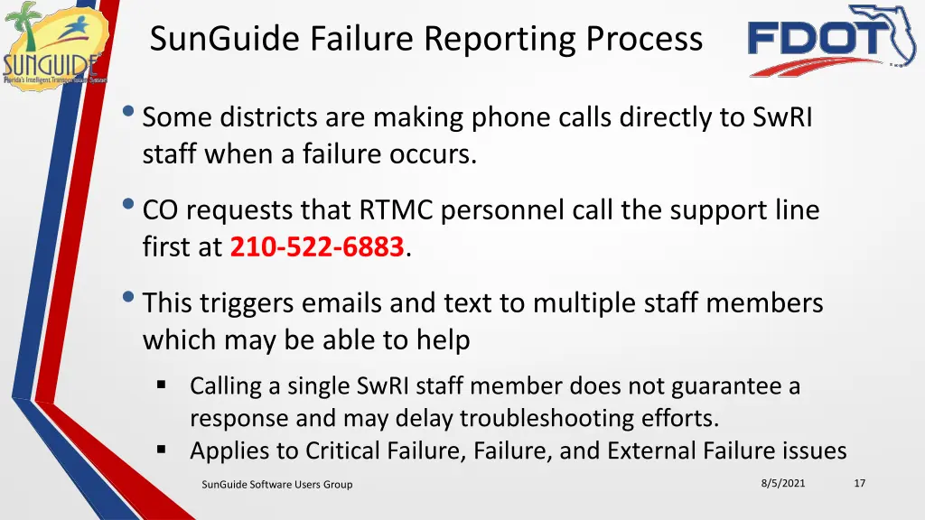 sunguide failure reporting process