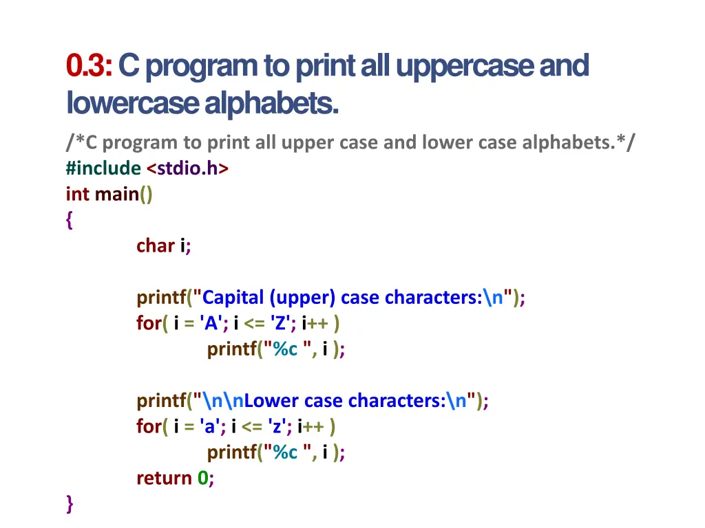 0 3 c program to print all uppercase 1