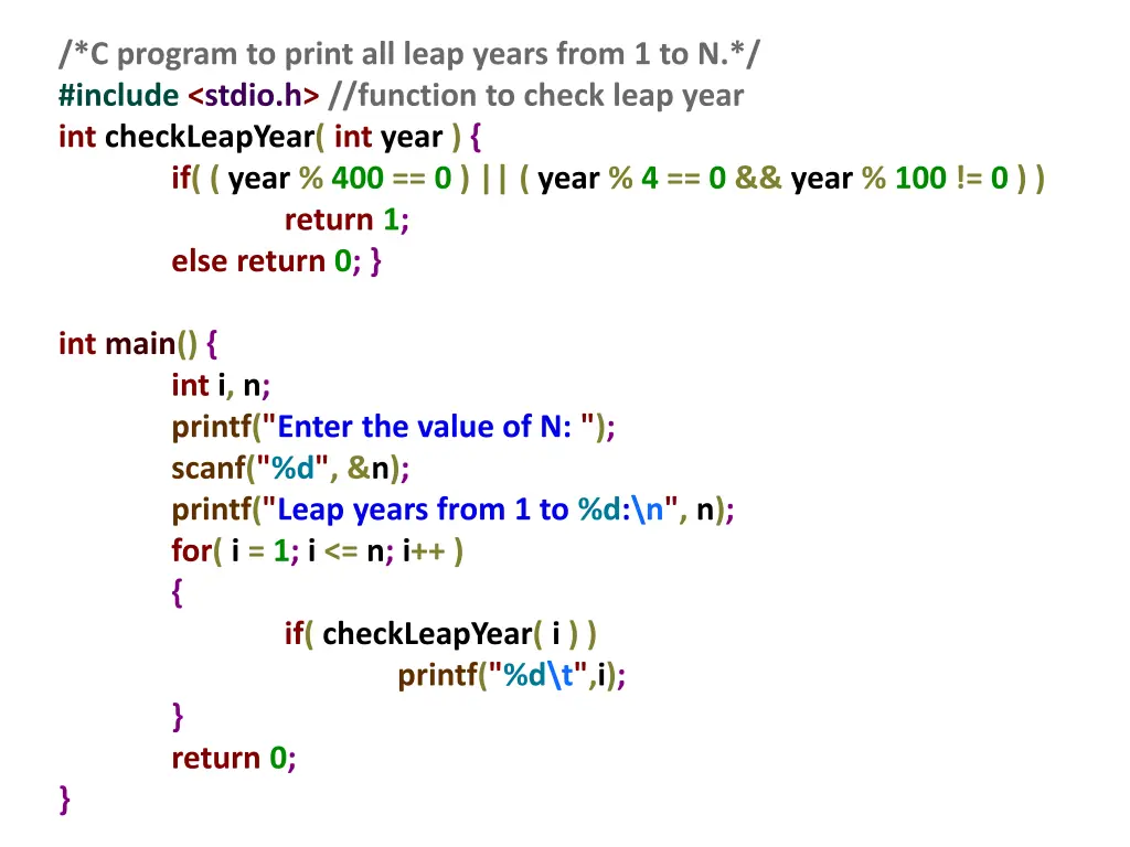 c program to print all leap years from