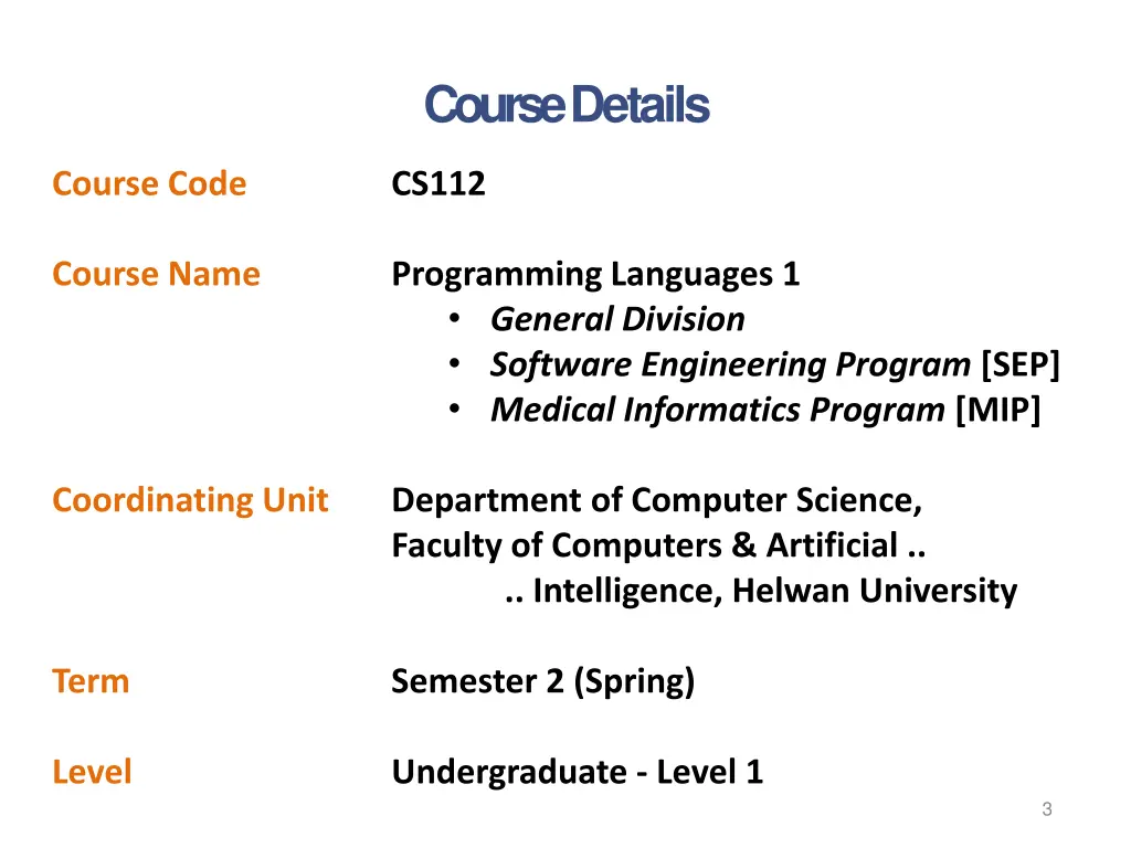 course details