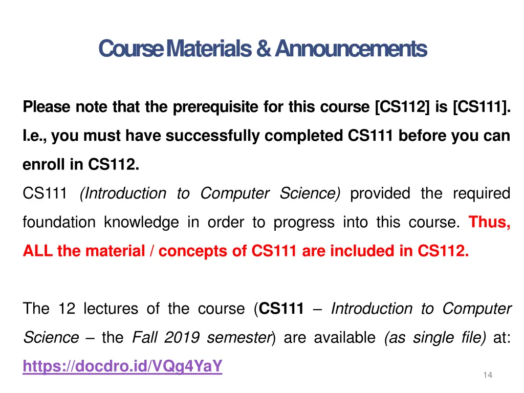course materials announcements 1