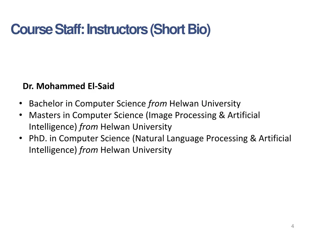 course staff instructors short bio