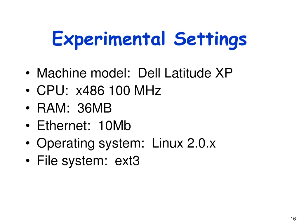 experimental settings