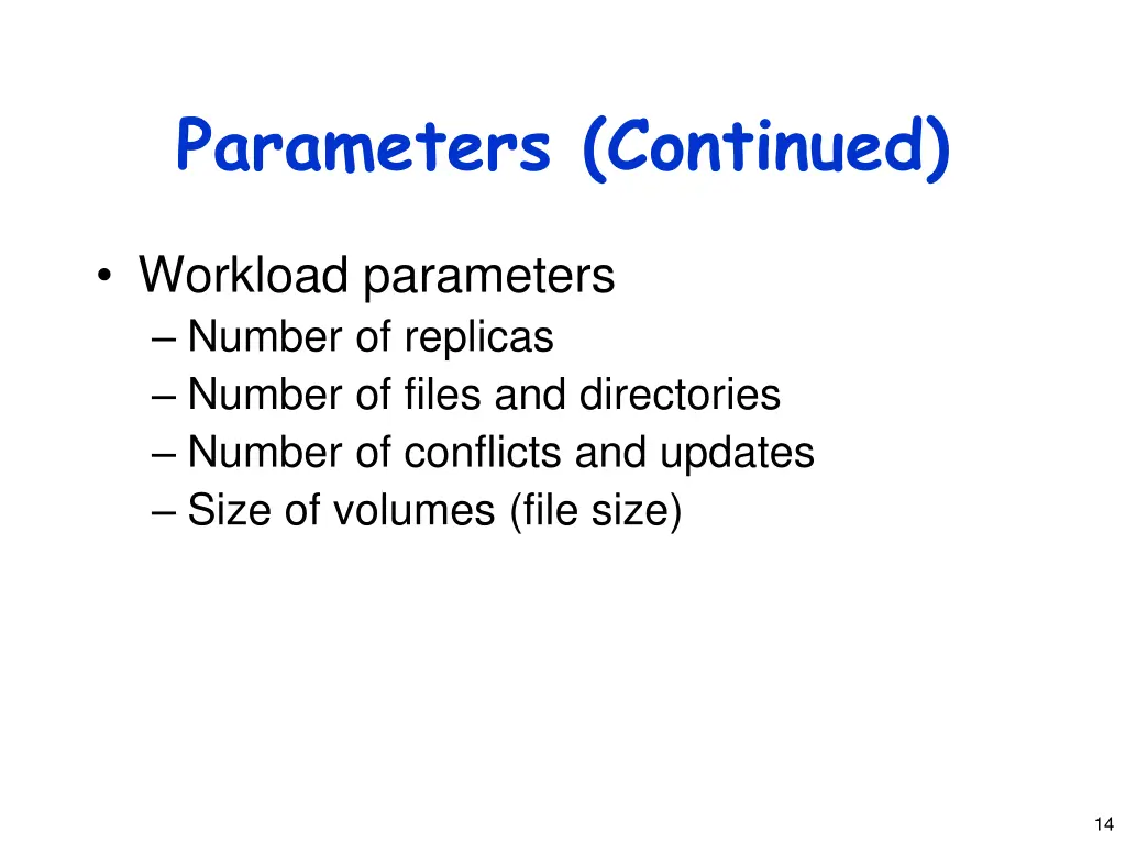 parameters continued