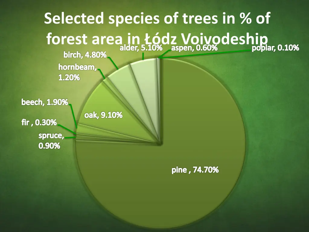 selected species of trees in of forest area