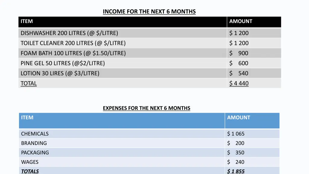 income for the next 6 months
