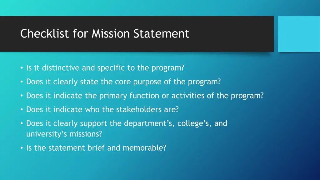 checklist for mission statement