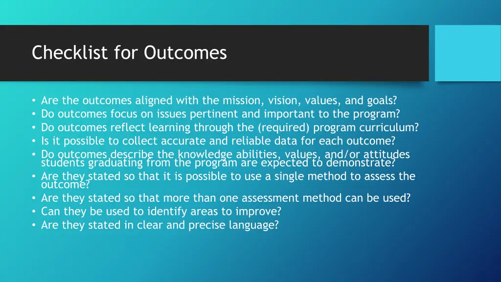 checklist for outcomes