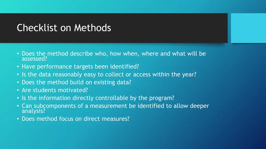 checklist on methods