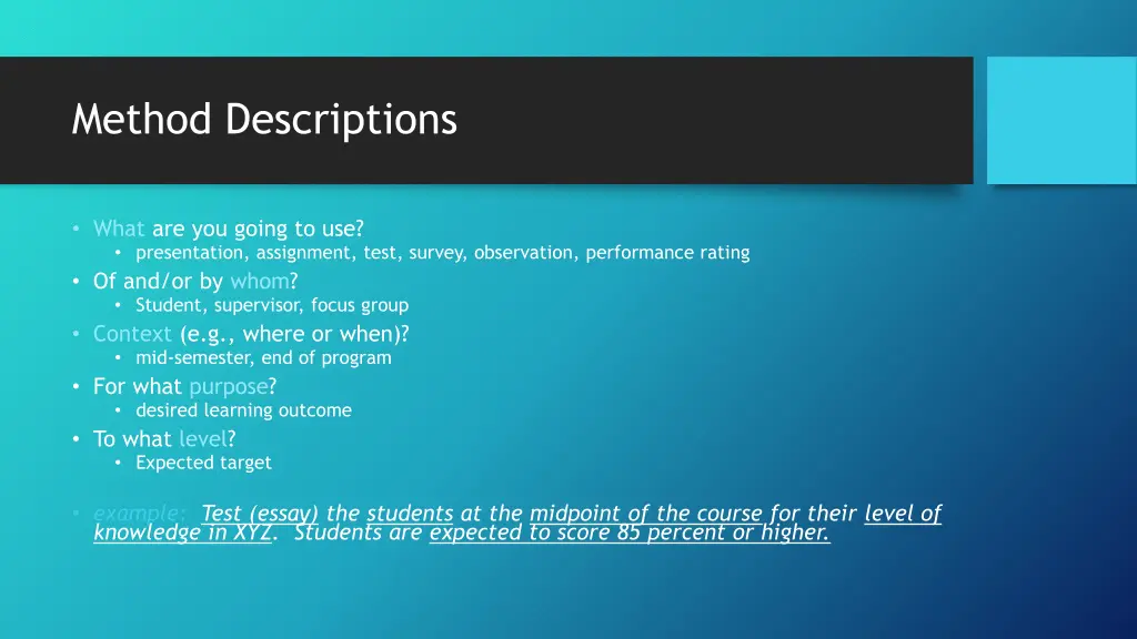 method descriptions