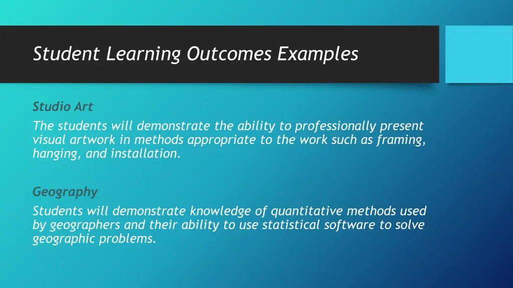 student learning outcomes examples