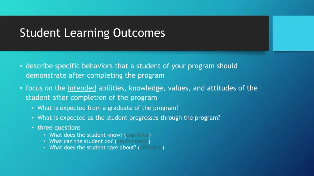 student learning outcomes