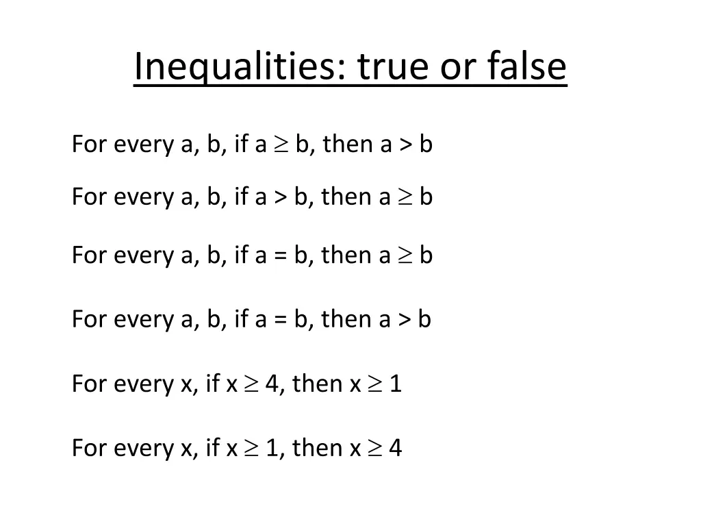 inequalities true or false