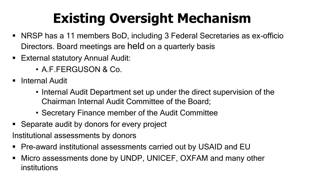 existing oversight mechanism