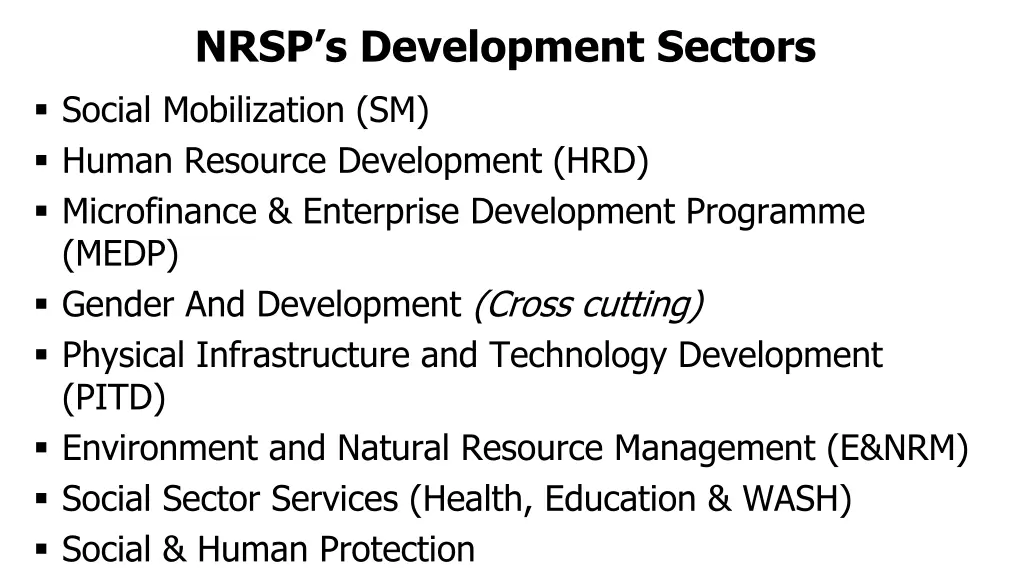 nrsp s development sectors social mobilization