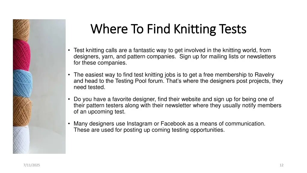 where to find knitting tests where to find