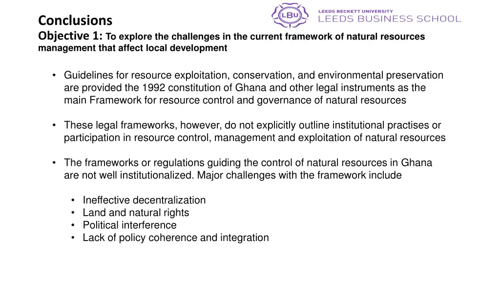 conclusions objective 1 to explore the challenges