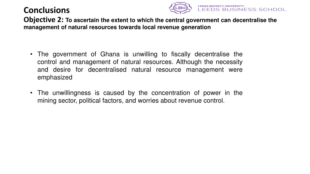 conclusions objective 2 to ascertain the extent