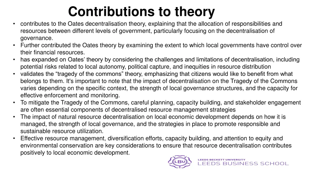 contributions to theory contributes to the oates