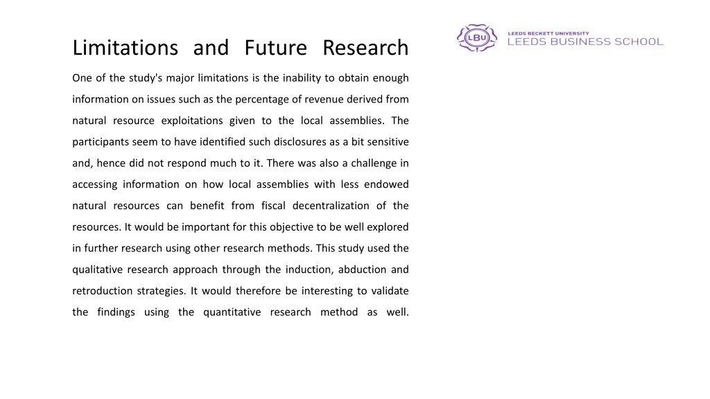 limitations and future research