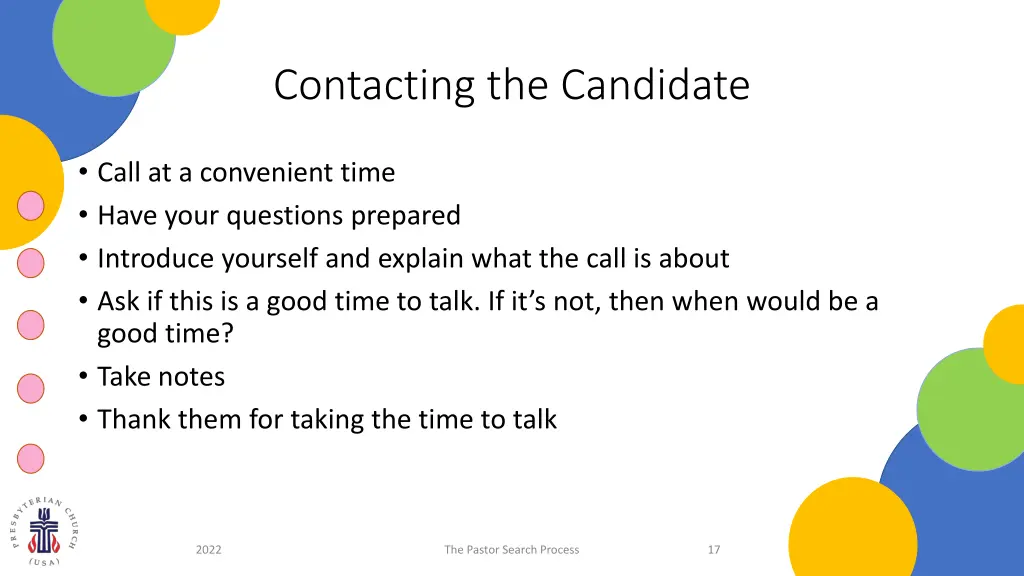 contacting the candidate 1