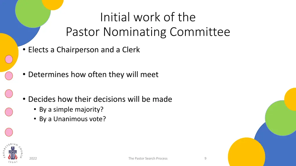 initial work of the pastor nominating committee