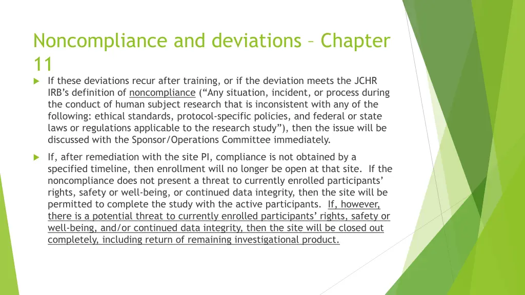 noncompliance and deviations chapter 11 if these