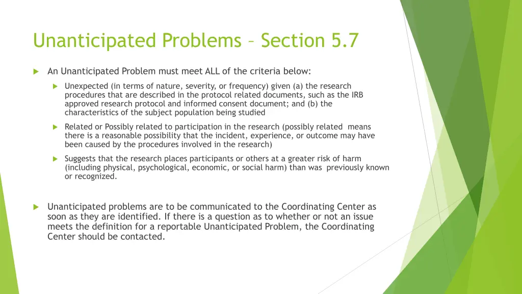 unanticipated problems section 5 7