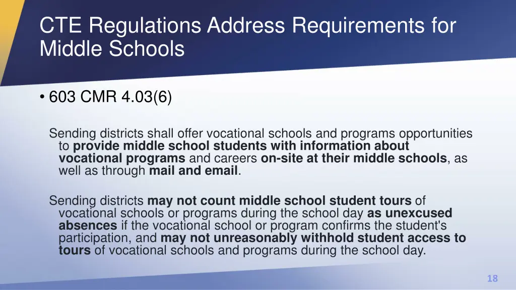 cte regulations address requirements for middle