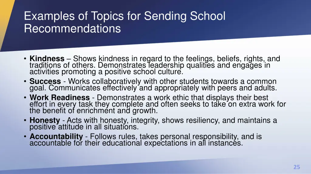 examples of topics for sending school